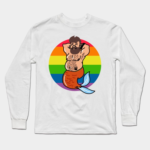 Gay bear merman with lgbtq flag Long Sleeve T-Shirt by Sgrel-art